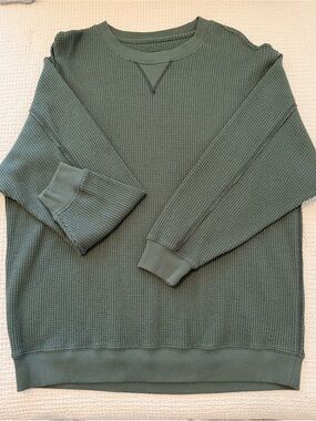 American Eagle Outfitters Olive Green Waffle Knit Crewneck Sweater